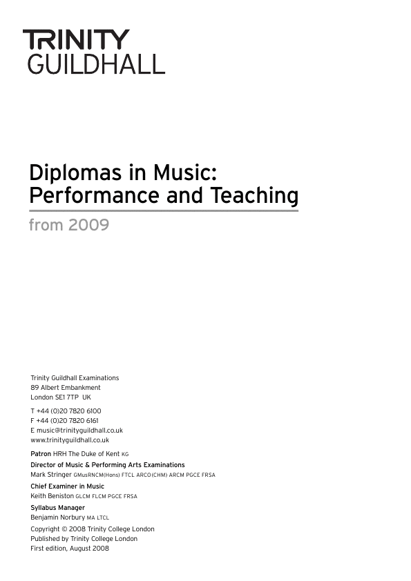 Click to download "Trinity Guild Hall Diplomas performance and teaching  syllab" sheet music