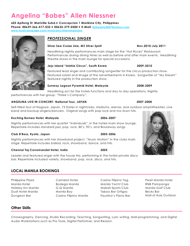 Click to download "Angelina Profile RESUME" sheet music