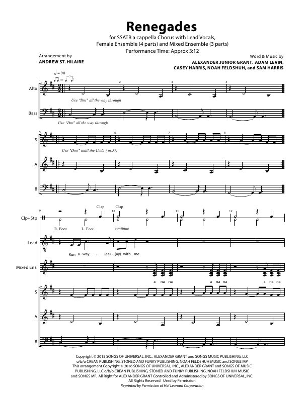 Click to download "Renegades - SSATB a cappella with Lead Vocals, and Ensembles" sheet music