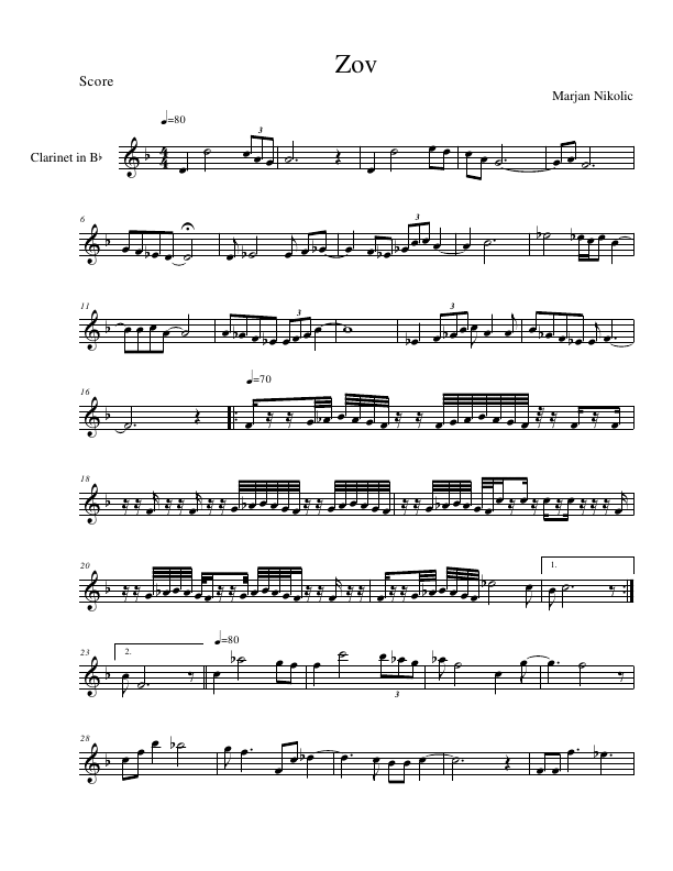 Click to download "Zov for solo clarinet" sheet music