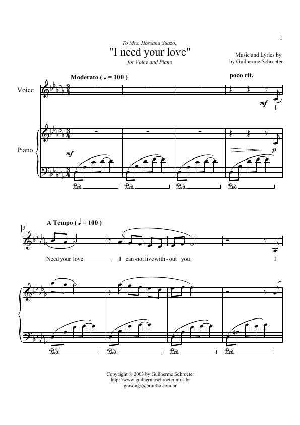 Click to download "I need your love" sheet music